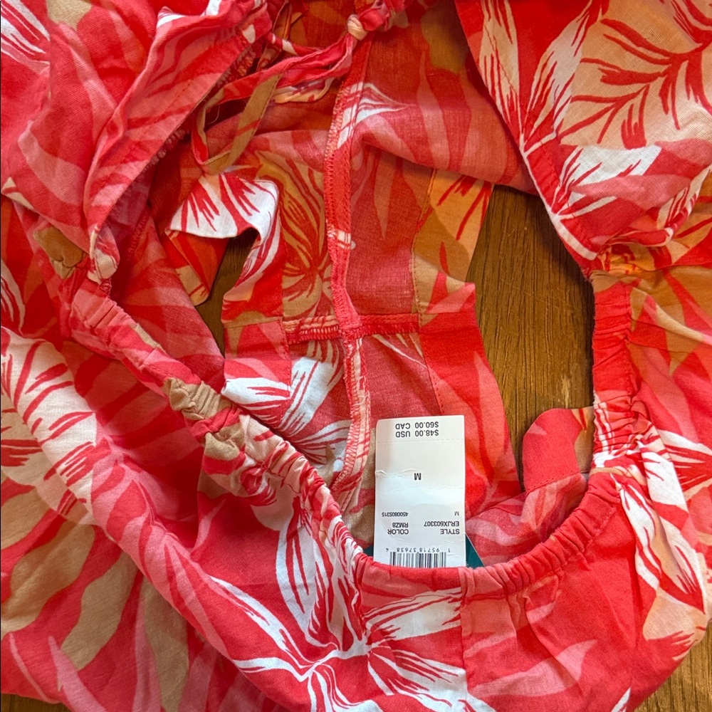 Roxy Red Tropical Floral Spaghetti-Strap One-Piece Romper - Picture 7 of 9